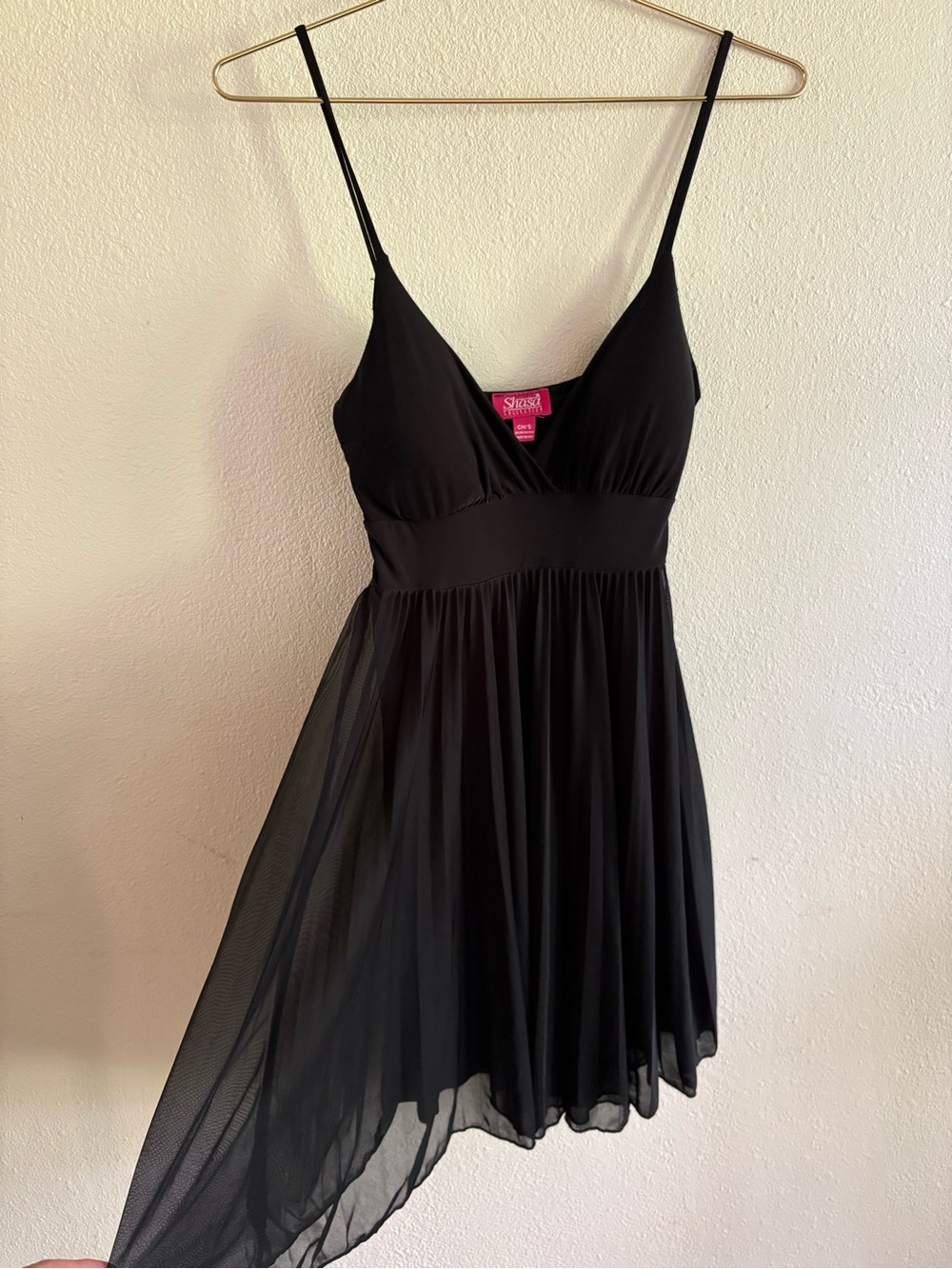 Shasa Black Mesh Slip Dress with Spaghetti Straps